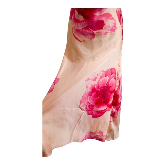 Trixxi peach pink flowers multi strapless satin effect maxi dress size large new - Picture 7 of 17